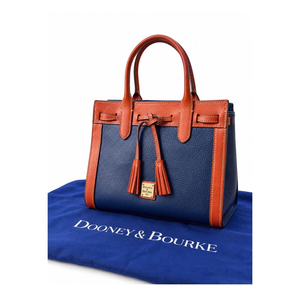 Dooney & Bourke Ariel Navy British Tan Pebble Leather Satchel NWT Discontinued